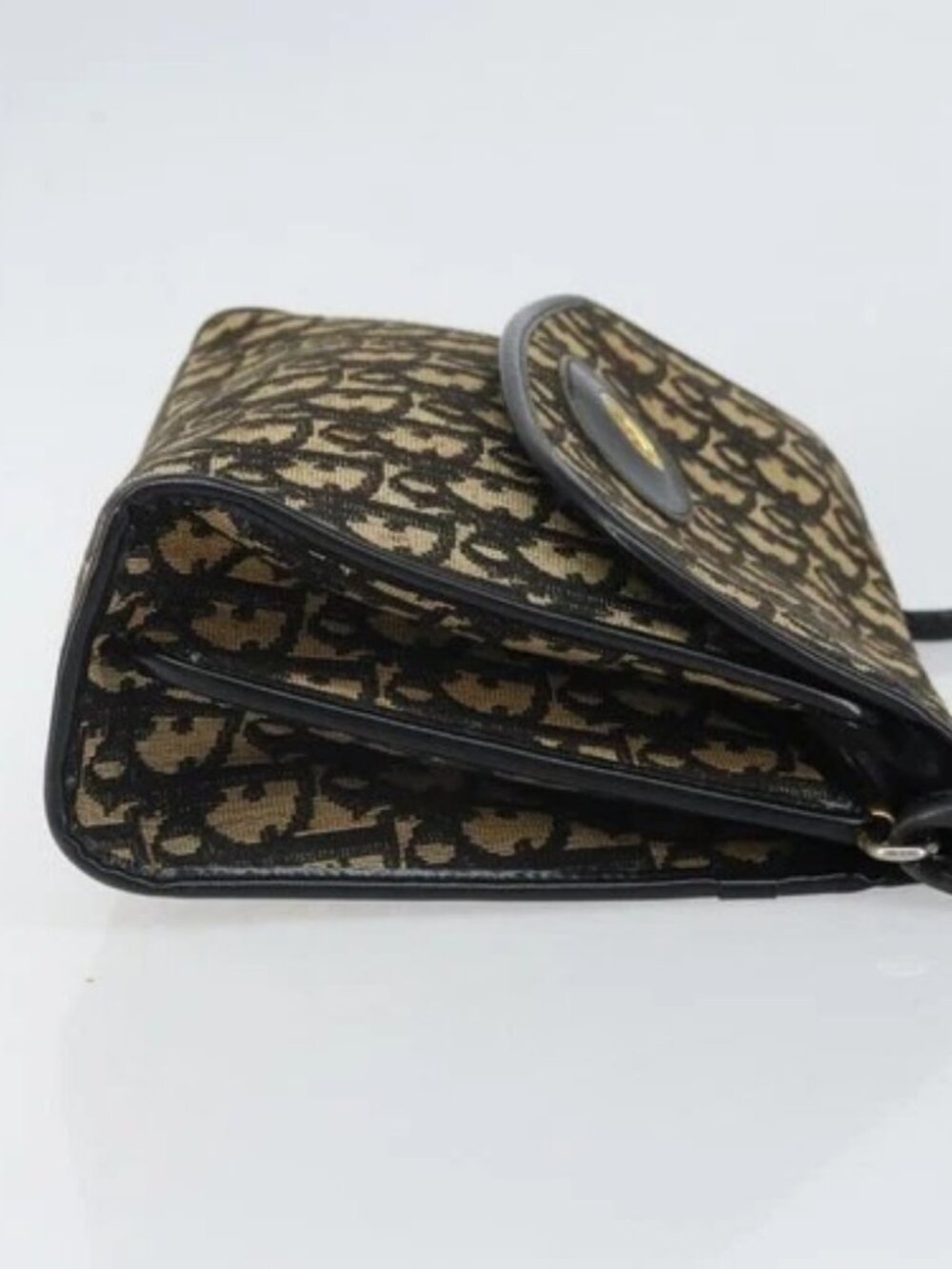 Christian Dior Trotter Canvas Shoulder Bag Navy Gold Auth 168551 - Picture 4 of 16